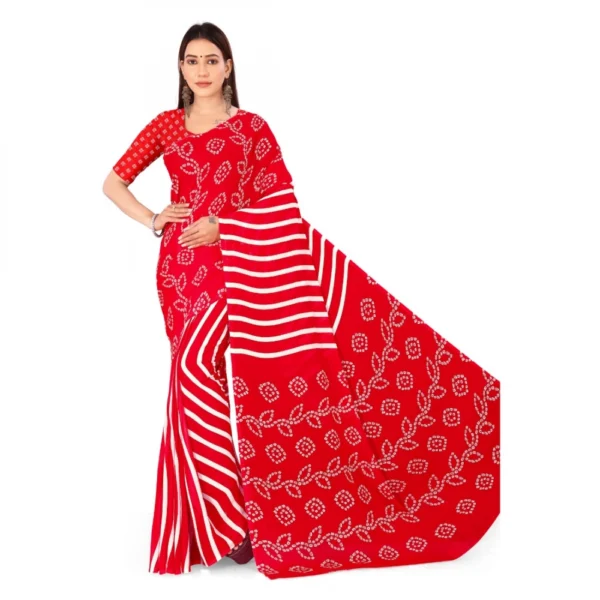 Women's Faux Georgette Saree With Blouse (Red, 5-6Mtrs)
