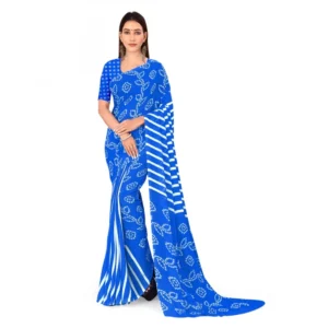 Women's Faux Georgette Saree With Blouse (Blue, 5-6Mtrs)