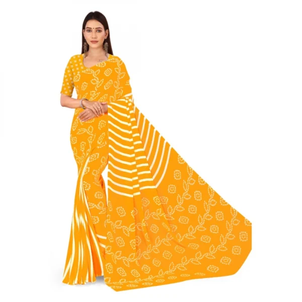 Women's Faux Georgette Saree With Blouse (Yellow, 5-6Mtrs)
