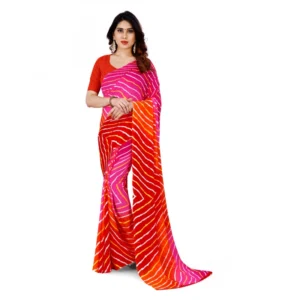 Women's Faux Georgette Saree With Blouse (Orange, 5-6Mtrs)