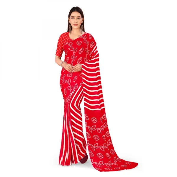 Women's Faux Georgette Saree With Blouse (Red, 5-6Mtrs)