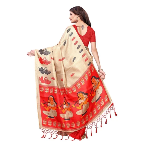 Women's Khadi Silk Saree With Blouse (Beige, 5-6mtrs)