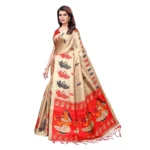 Women's Khadi Silk Saree With Blouse (Beige, 5-6mtrs)