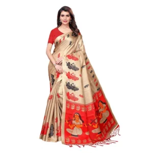 Women's Khadi Silk Saree With Blouse (Beige, 5-6mtrs)