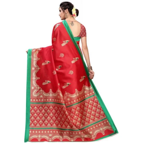 Women's Art Silk Saree With Blouse (Red, 5-6mtrs)