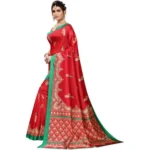 Women's Art Silk Saree With Blouse (Red, 5-6mtrs)
