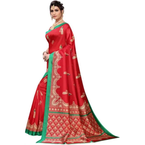 Women's Art Silk Saree With Blouse (Red, 5-6mtrs)