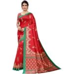 Women's Art Silk Saree With Blouse (Red, 5-6mtrs)