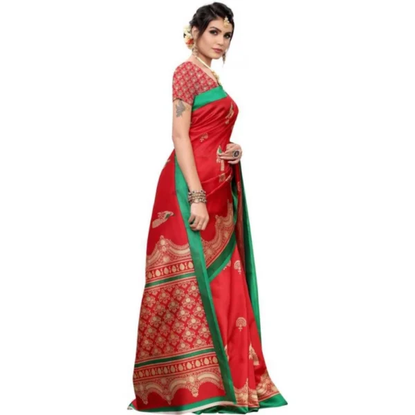 Women's Art Silk Saree With Blouse (Red, 5-6mtrs)