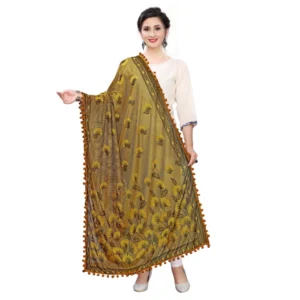 Women's Soft Terry lycra Jacquard Work Dupatta (Musterd Yellow, Length:2-2.4 mtr)