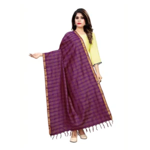 Women's Cotton Jari Woven Work Dupatta (Wine, Length:2-2.4 mtr)