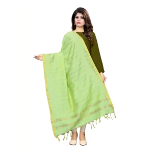 Women's Cotton Jari Woven Work Dupatta (Parrot Green, Length:2-2.4 mtr)
