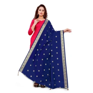 Women's Vichitra Viscose Silk Blend Jacquard Work Dupatta (Navy Blue, Length:2-2.4 mtr)