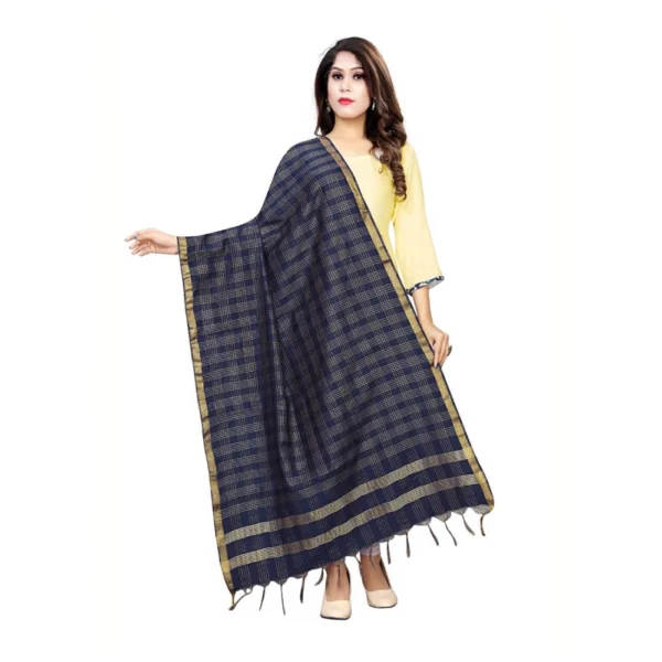 Women's Cotton Jari Woven Work Dupatta (Navy Blue, Length:2-2.4 mtr)