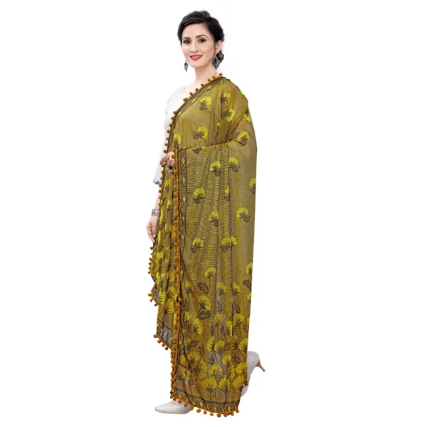 Women's Soft Terry lycra Jacquard Work Dupatta (Musterd Yellow, Length:2-2.4 mtr)