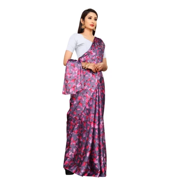Women's Soft Japan Satin Saree With Blouse (Pink, 5-6Mtrs)
