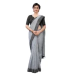 Women's Soft Cotton Saree With Blouse (Grey, 5-6Mtrs)