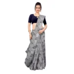 Women's Cotton Blend Saree With Blouse (Grey, 5-6Mtrs)