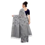 Women's Cotton Blend Saree With Blouse (Grey, 5-6Mtrs)