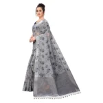 Women's Cotton Blend Saree With Blouse (Grey, 5-6Mtrs)