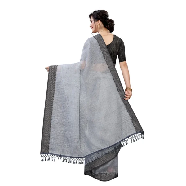 Women's Soft Cotton Saree With Blouse (Grey, 5-6Mtrs)
