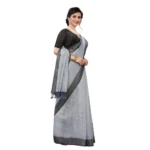 Women's Soft Cotton Saree With Blouse (Grey, 5-6Mtrs)