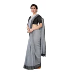 Women's Soft Cotton Saree With Blouse (Grey, 5-6Mtrs)