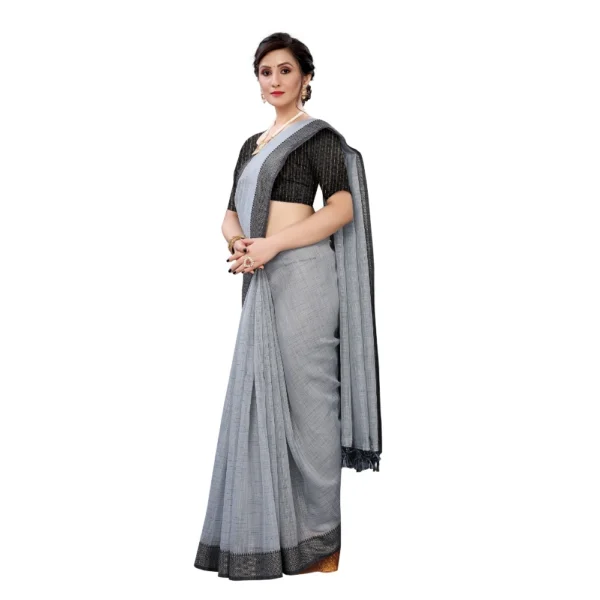 Women's Soft Cotton Saree With Blouse (Grey, 5-6Mtrs)
