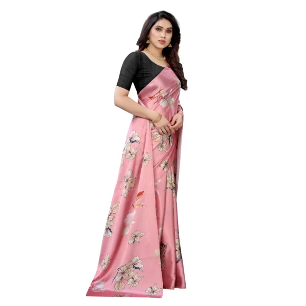 Women's Soft Japan Satin Saree With Blouse (Peach, 5-6Mtrs)