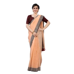 Women's Soft Cotton Saree With Blouse (Orange, 5-6Mtrs)