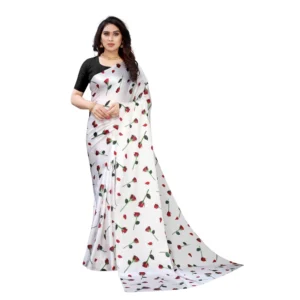 Women's Soft Japan Satin Saree With Blouse (Blue, 5-6Mtrs)