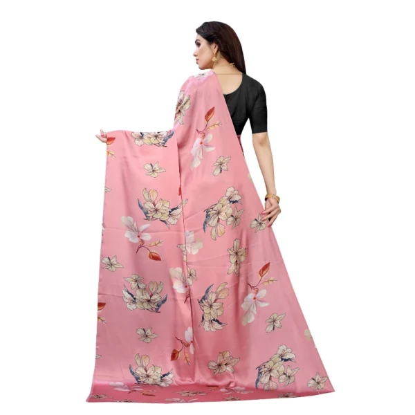 Women's Soft Japan Satin Saree With Blouse (Peach, 5-6Mtrs)