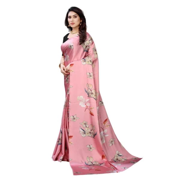 Women's Soft Japan Satin Saree With Blouse (Peach, 5-6Mtrs)