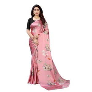 Women's Soft Japan Satin Saree With Blouse (Peach, 5-6Mtrs)