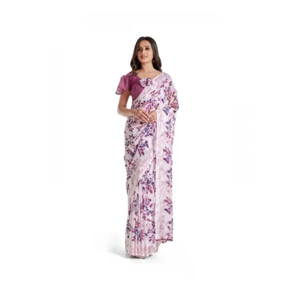 Women's Georgette Saree With Blouse (Pink, 5-6mtrs)