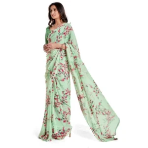 Women's Georgette Saree With Blouse (Light Green, 5-6mtrs)