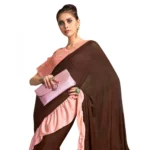 Women's Lycra Saree With Blouse (Brown, 5-6Mtrs)
