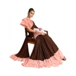 Women's Lycra Saree With Blouse (Brown, 5-6Mtrs)