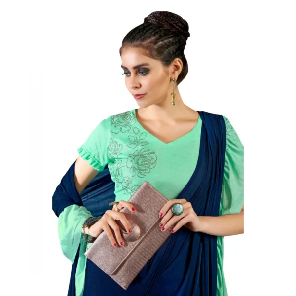 Women's Lycra Saree With Blouse (Blue, 5-6Mtrs)