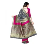 Women's Banarasi Silk Saree With Blouse (Pink, Grey, 5-6Mtrs)