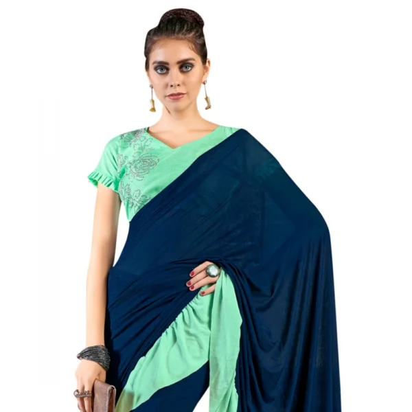 Women's Lycra Saree With Blouse (Blue, 5-6Mtrs)