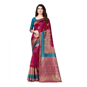 Women's Banarasi Silk Saree With Blouse (MorPeach, Wine, 5-6Mtrs)