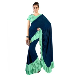 Women's Lycra Saree With Blouse (Blue, 5-6Mtrs)