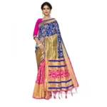 Women's Banarasi Silk Saree With Blouse (Pink, Navy Blue, 5-6Mtrs)