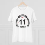 Men's PC Cotton 11th Anniversary Printed T Shirt (Color: White, Thread Count: 180GSM)