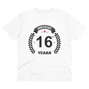 Men's PC Cotton 16th Anniversary Printed T Shirt (Color: White, Thread Count: 180GSM)