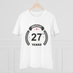 Men's PC Cotton 27th Anniversary Printed T Shirt (Color: White, Thread Count: 180GSM)