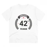 Men's PC Cotton 42nd Anniversary Printed T Shirt (Color: White, Thread Count: 180GSM)