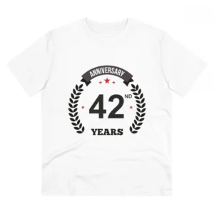 Men's PC Cotton 42nd Anniversary Printed T Shirt (Color: White, Thread Count: 180GSM)