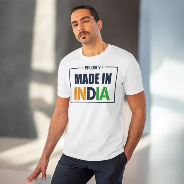 Men's PC Cotton Made In India Printed T Shirt (Color: White, Thread Count: 180GSM)